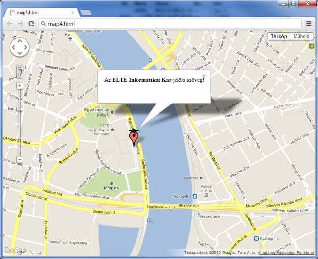 Google Maps példa: információs ablak az ELTE IK-n.